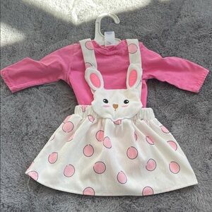 Pink Long Sleeve Top with Bunny Polka Dot Dress 3-6 months Easter outfit